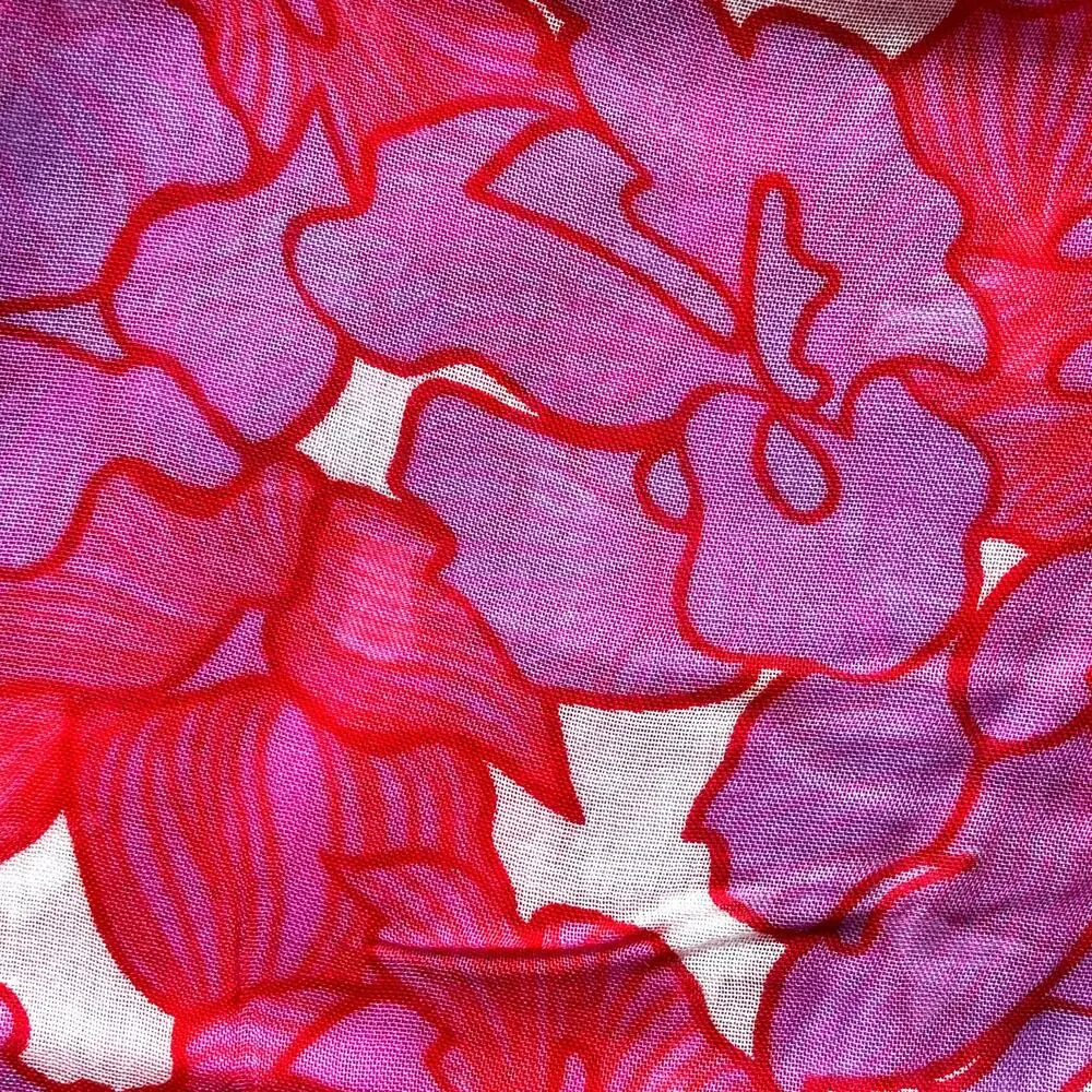 Summer weight soft rayon woven scarf pink & white floral flowers casual wrap